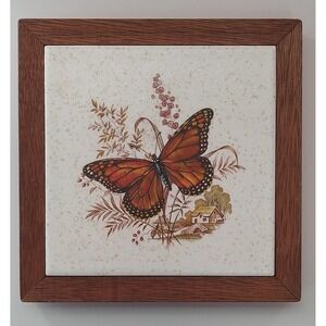 Vintage Ceramic Tile Trivet BUTTERFLY Kitchen Home Monarch Hot Plate A14